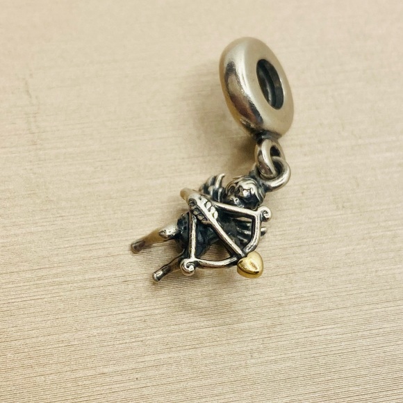 EUC Pandora 791251 Sterling Silver & 14k Yellow Gold Cupid   Dangle Charm - RARE - Picture 4 of 7